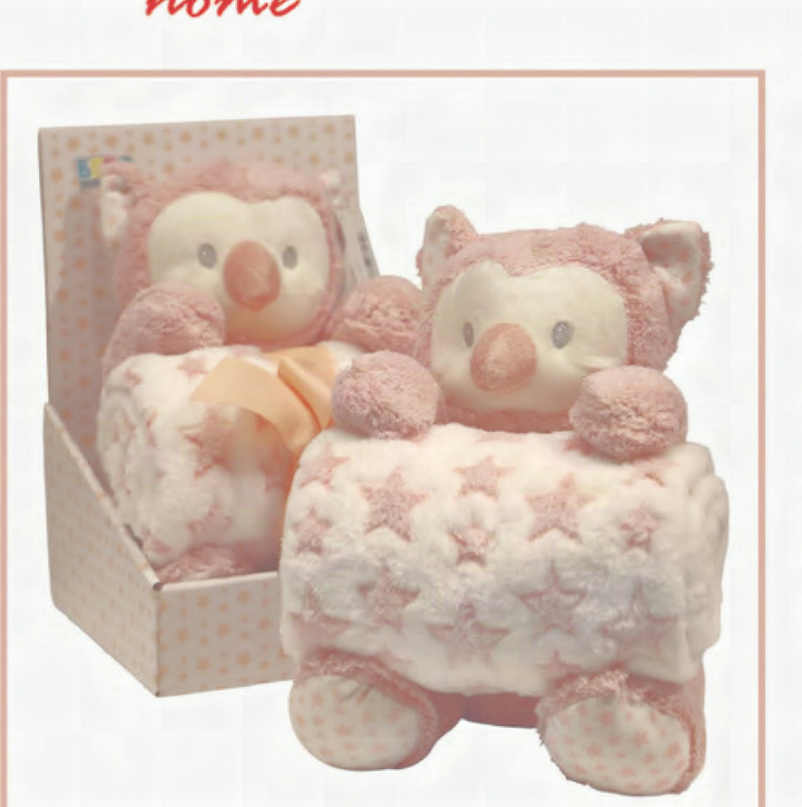 Baby Blanket with Toy — Owl — Pink