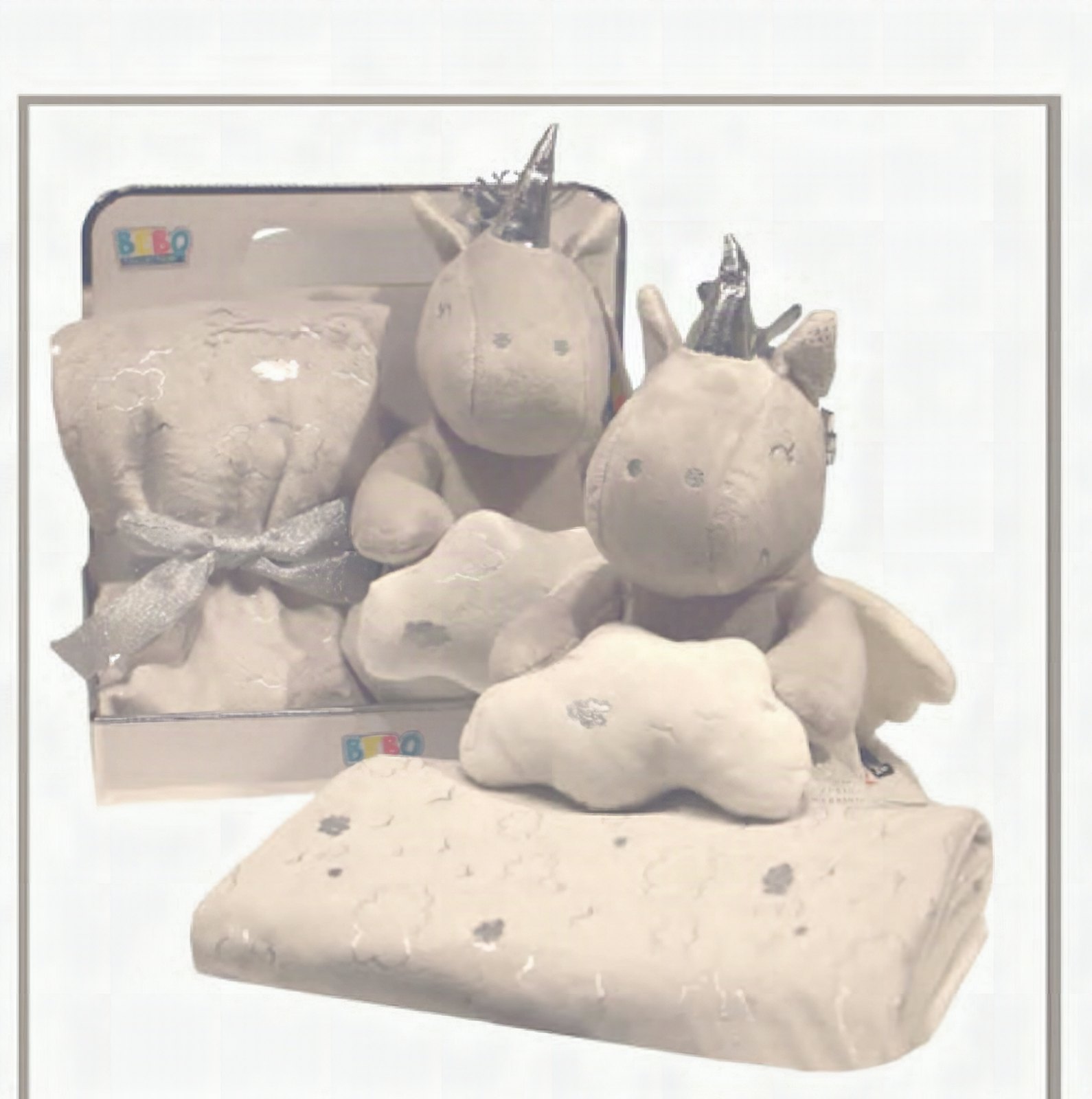 Baby Blanket with Toy — Unicorn — Grey